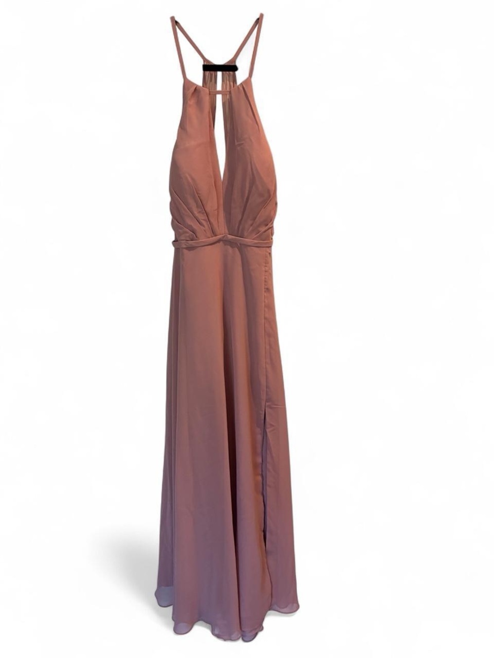 Azazie Dusty Rose Plunge Halter Maxi Dress